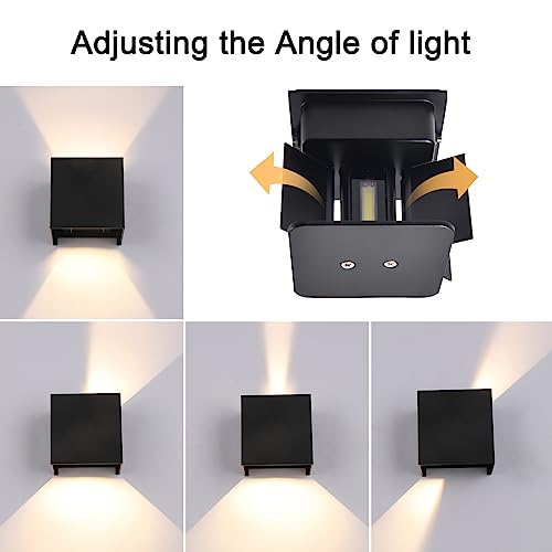 Mille Lucciole 4 Pack Outdoor Wall Lights Exterior/Interior LED Wall Sconces IP65 Waterproof Square Aluminum Wall Lamps Outdoor Lighting Fixture Up and Down Lights Modern Black 12W 3000K Warm Lights