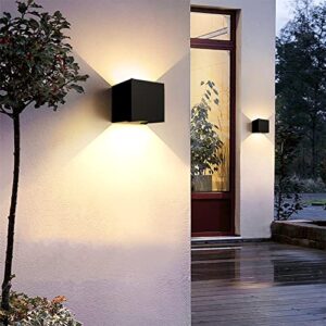 Mille Lucciole 4 Pack Outdoor Wall Lights Exterior/Interior LED Wall Sconces IP65 Waterproof Square Aluminum Wall Lamps Outdoor Lighting Fixture Up and Down Lights Modern Black 12W 3000K Warm Lights