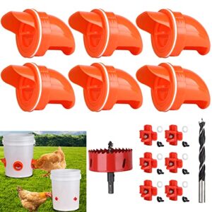 diggtek diy automatic chicken feeders and waterer set no waste, 6 ports with 6 chicken water nipples, rain proof poultry feeder kit for buckets,barrels,bins,troughs