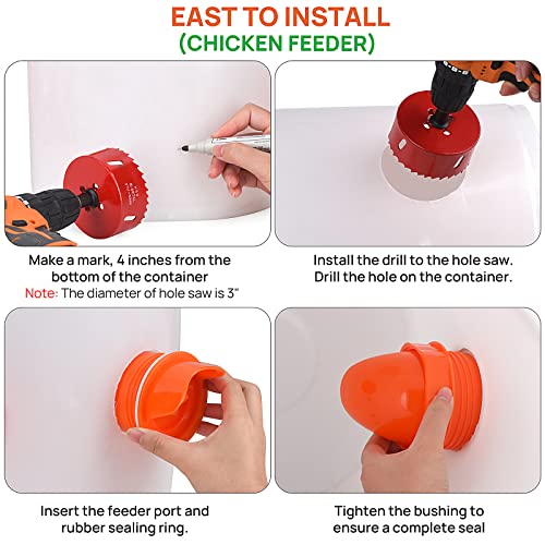 Diggtek DIY Automatic Chicken Feeders and Waterer Set No Waste, 6 Ports with 6 Chicken Water Nipples, Rain Proof Poultry Feeder Kit for Buckets,Barrels,Bins,Troughs