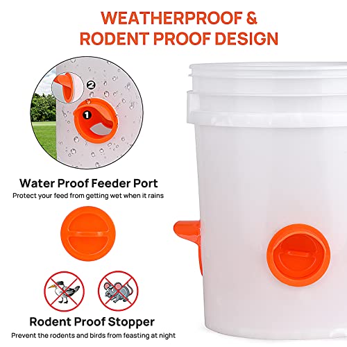 Diggtek DIY Automatic Chicken Feeders and Waterer Set No Waste, 6 Ports with 6 Chicken Water Nipples, Rain Proof Poultry Feeder Kit for Buckets,Barrels,Bins,Troughs