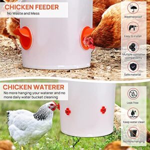 Diggtek DIY Automatic Chicken Feeders and Waterer Set No Waste, 6 Ports with 6 Chicken Water Nipples, Rain Proof Poultry Feeder Kit for Buckets,Barrels,Bins,Troughs