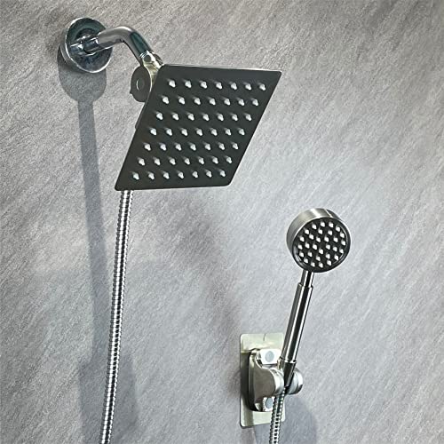 6 inch Shower Head with handheld, High Pressure 6" Rainfall Stainless Steel Shower Head/Handheld Shower with hose (Square, Chrome.)