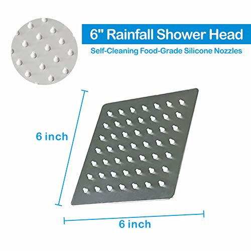 6 inch Shower Head with handheld, High Pressure 6" Rainfall Stainless Steel Shower Head/Handheld Shower with hose (Square, Chrome.)