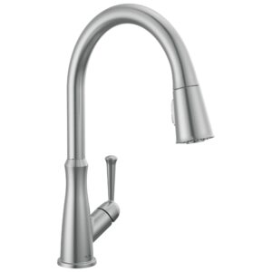 delta faucet westville brushed nickel kitchen faucet, kitchen faucets with pull down sprayer, kitchen sink faucet, faucet for kitchen sink, magnetic docking spray head, arctic stainless 9110-ar-dst