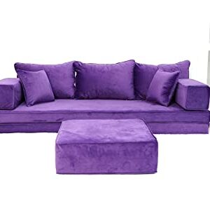 Purple Velvet Floor Seating, Velvet Sofa, Velvet Floor Sofa, Velvet Sectional Sofa, Velvet Floor Couches, Velvet Livingroom Sofas (Sofa + Ottoman)