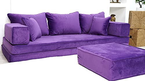 Purple Velvet Floor Seating, Velvet Sofa, Velvet Floor Sofa, Velvet Sectional Sofa, Velvet Floor Couches, Velvet Livingroom Sofas (Sofa + Ottoman)