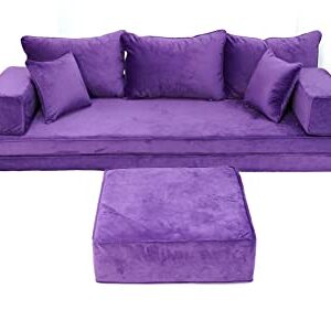 Purple Velvet Floor Seating, Velvet Sofa, Velvet Floor Sofa, Velvet Sectional Sofa, Velvet Floor Couches, Velvet Livingroom Sofas (Sofa + Ottoman)