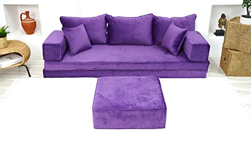 Purple Velvet Floor Seating, Velvet Sofa, Velvet Floor Sofa, Velvet Sectional Sofa, Velvet Floor Couches, Velvet Livingroom Sofas (Sofa + Ottoman)