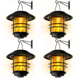 otdair solar wall lantern outdoor, flickering flames solar sconce lights outdoor, hanging solar lamps wall mount for front porch, patio and yard, 4 pack
