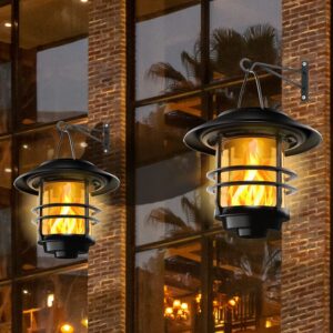 Otdair Solar Wall Lantern Outdoor, Flickering Flames Solar Sconce Lights Outdoor, Hanging Solar Lamps Wall Mount for Front Porch, Patio and Yard, 4 Pack