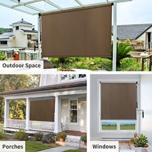 Amagenix Outdoor Roller Shades 8'(W) x 6'(H), Exterior Cordless Patio Shades Roll up Outdoor Blinds for Porch Gazebo, Mocha