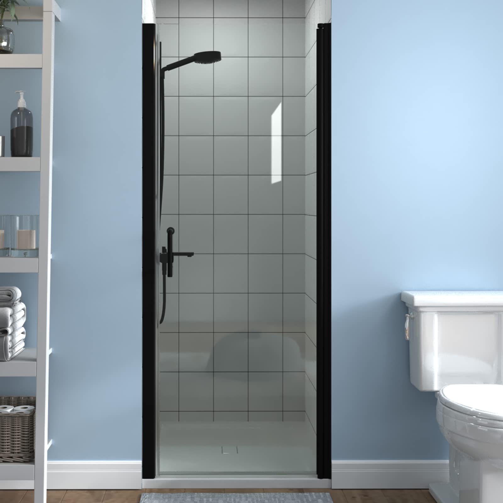 ExBrite 30-31.5 in.W x 72 in.H Pivot Frameless Shower Door,1/4 in. Clear Glass Pivot Swing Shower Doors,Matte Black Finish,Reversible Installation