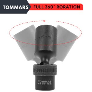 TOMMARS Swivel Socket Set, 3/8" Drive Deep Impact Swivel Socket Set, Wobble Socket Set Metric 10mm-19mm, CR-MO, 6 Point