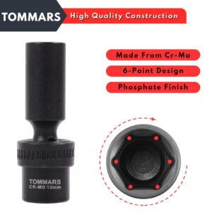 TOMMARS Swivel Socket Set, 3/8" Drive Deep Impact Swivel Socket Set, Wobble Socket Set Metric 10mm-19mm, CR-MO, 6 Point