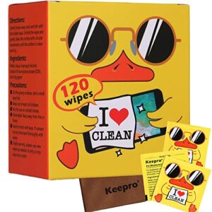 screen cleaner lens wipes- 120 pre-moistened small pack cleaning wipes & a soft dry magic cleaning cloth clean for phone computer tv & camera lens eyeglasses individural small pads (120 count)