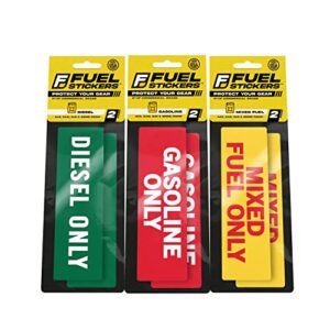 diesel only, mixed fuel only, and gas only sticker - 2 labels of each type - gas cans and fuel storage - weatherproof, extreme stick, fuel signs by fuel stickers - usa made (6x2 inch), 6 labels