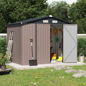 oc orange-casual 8 x 6 ft outdoor storage shed, metal garden tool shed, outside sheds & outdoor storage galvanized steel w/lockable door for backyard, patio, lawn, brown