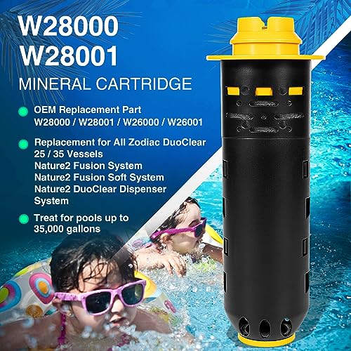 Replacement for Nature2 Duoclear 25 35 Mineral Cartridge W28000 W28001 for All Zodiac DuoClear Fusion Soft Vision Pro Above Ground Ingroud Pool Sanitizer for up to 35,000 Gallons Pool, 50001800