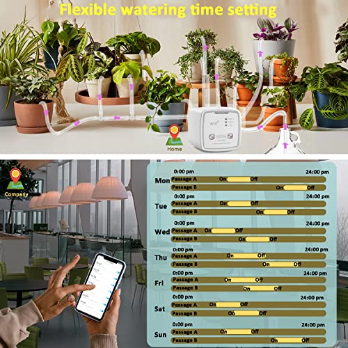 WiFi Drip Irrigation Kit Dual Channel Automatic Watering System for 20 Potted Plants Remotely Control Auto/Manual/Delay Watering Mode via APP Easy DIY Indoor White