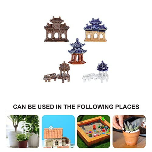 GANAZONO Miniature Bonsai Accessories 5Pcs Mini Pagoda Tower Statue Ceramic Hexagon Figurine Statue Landscape Decor for Garden Bonsai Fish Tank Decoration Garden Pagoda Lantern