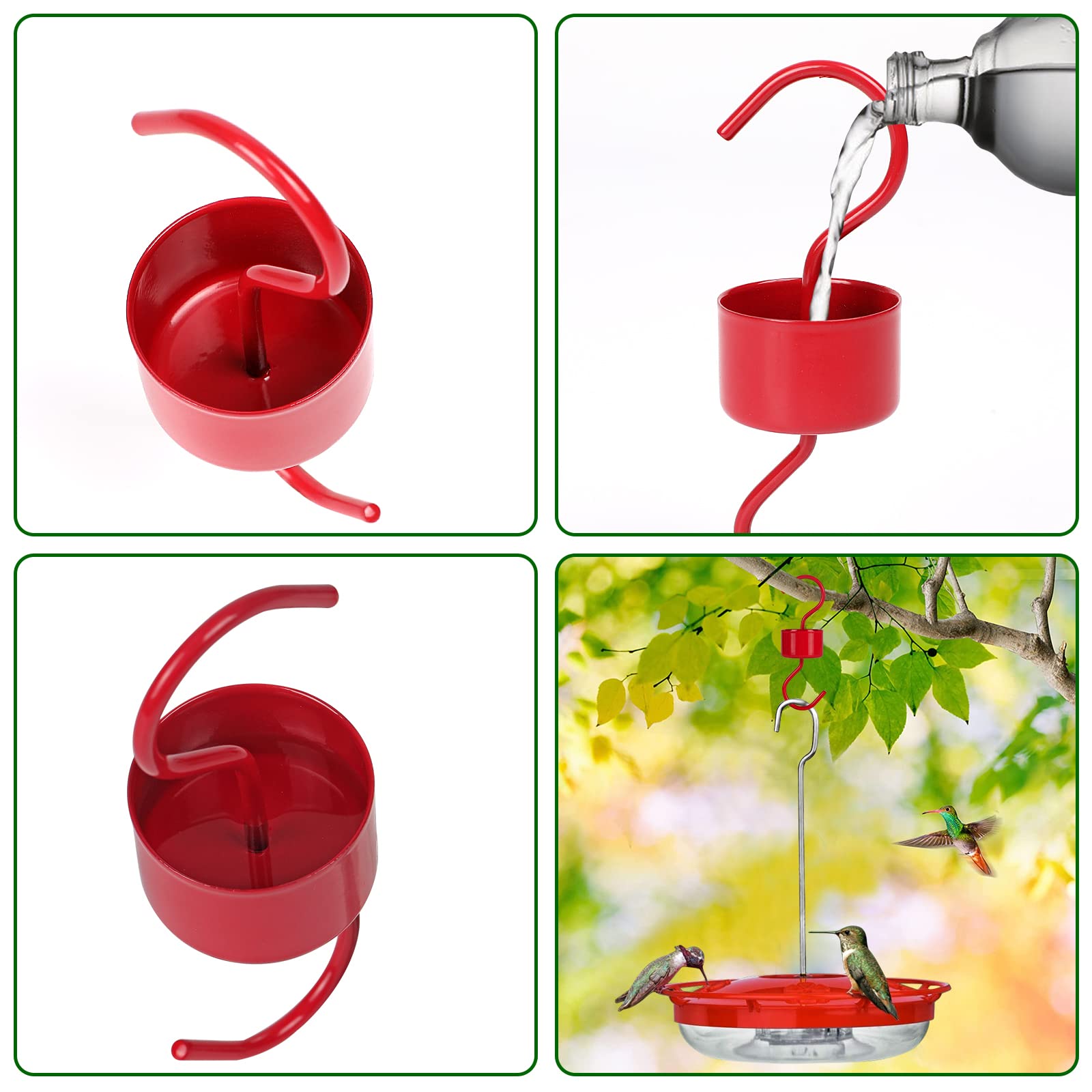 Metal Ant Moat for Hummingbird Feeders, Red Hummingbird Feeder Ant Guard, 3 Hooks with 3 Brushes