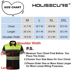 HoliSecure Safety Shirts for Men,High Reflective Men Polo Shirt with Pocket,Short Sleeve Workwear Breathable and Fast Dry(Yellow,2XLarge)