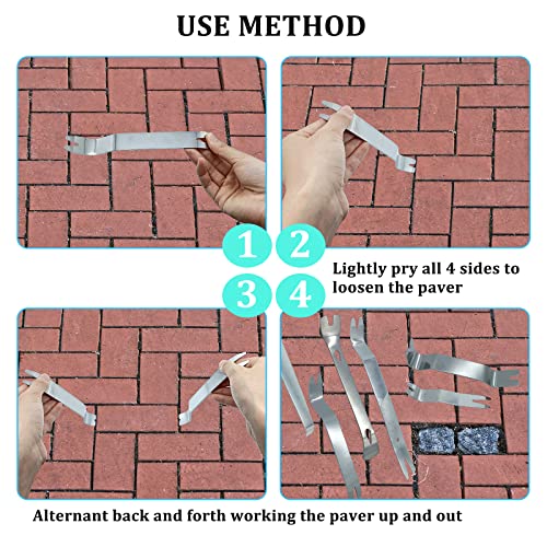 6 Pack Paver Tool Stainless Steel Paver Extractor Tool Paver Removal Tool Paver Lifting Tool with Multipurpose Tool Pouch Bag for Garden Lawn Yard Patio Paver Brick Block Replacement