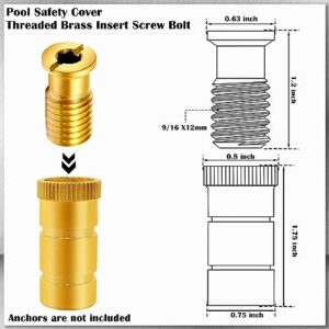 10 Pieces Brass Pool Cover Anchors Screws Pool Safety Cover Anchor Replacement Kit, Heavy Duty Pool Cover Anchors Concrete