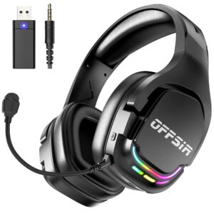 offsir wireless gaming headset with noise cancelling microphone for pc ps5 ps4,bluetooth gaming headset surround sound 2.4g usb gamer headphones with mic rgb lights for playstation mac computer laptop