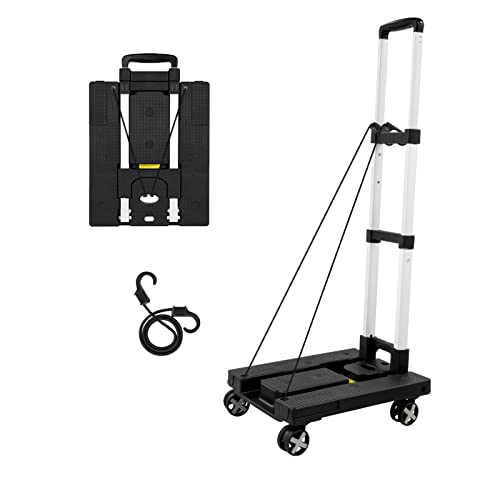 TINY SPARK Dolly Cart for Moving Folding Hand Truck with Wheels Heavy Duty Luggage Carrier Cart Foldable Platform Cart with 4 Wheels and 3 Ropes Lightweight Collapsible Dolly for Travel Office