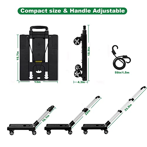 TINY SPARK Dolly Cart for Moving Folding Hand Truck with Wheels Heavy Duty Luggage Carrier Cart Foldable Platform Cart with 4 Wheels and 3 Ropes Lightweight Collapsible Dolly for Travel Office