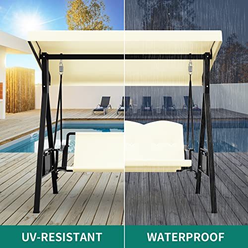 YITAHOME 3-Seat Deluxe Outdoor Porch Swing Large Patio Swing Chair with Weather Resistant Steel Frame, Removable Cushion & Pillow Suitable for Garden, Poolside, Balcony (Beige) (MAYIH0000021MA)