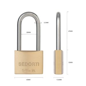 SEDORTI Weatherproof Padlock with Stainless Steel 304 Long Shackle and Solid Brass Body, 1-9/16 in. Wide, 6 Padlocks Keyed Alike, Marine Grade Rustproof Lock for Outdoors Use