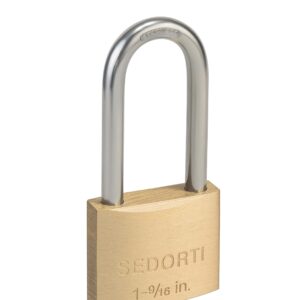 SEDORTI Weatherproof Padlock with Stainless Steel 304 Long Shackle and Solid Brass Body, 1-9/16 in. Wide, 6 Padlocks Keyed Alike, Marine Grade Rustproof Lock for Outdoors Use