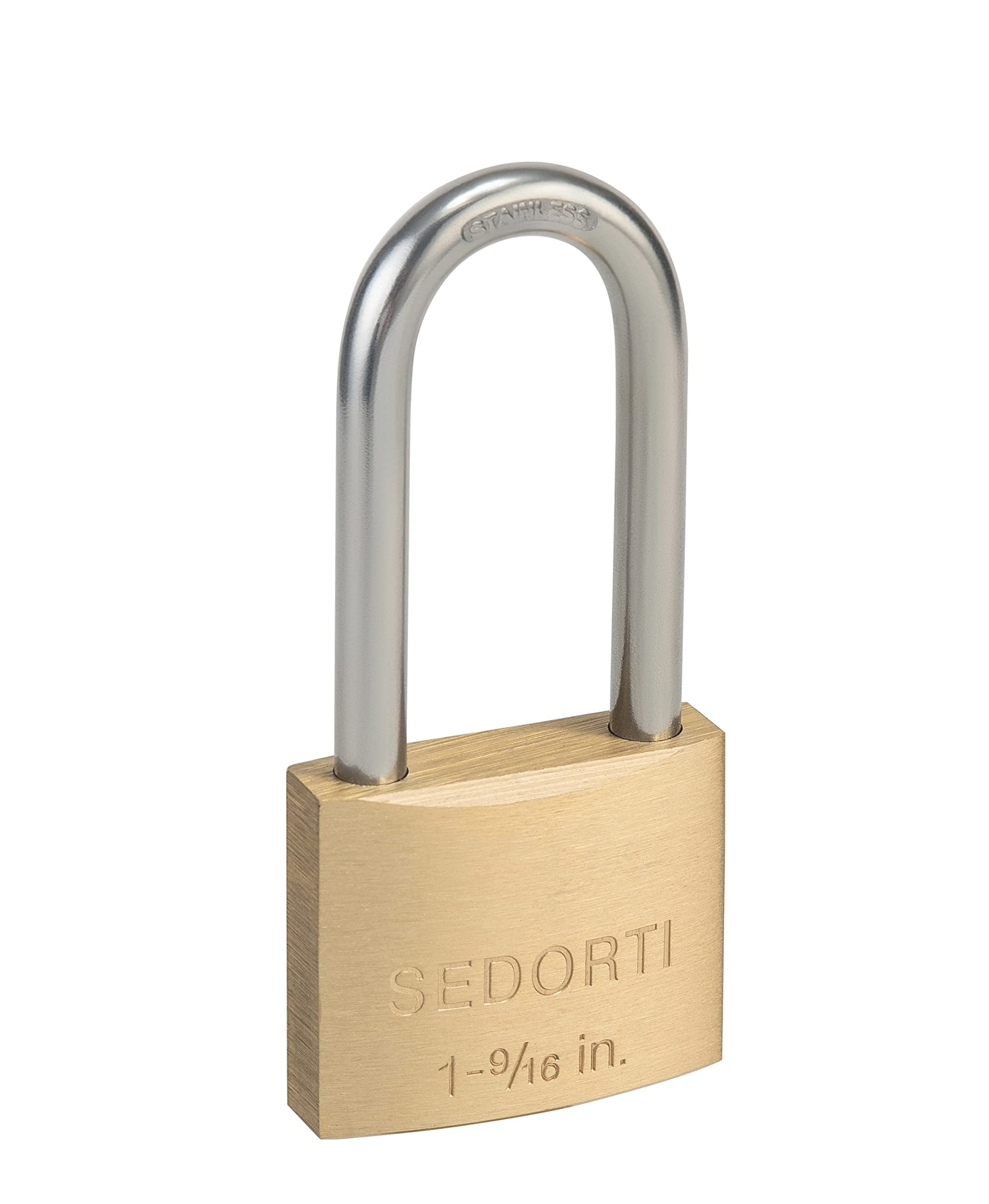 SEDORTI Weatherproof Padlock with Stainless Steel 304 Long Shackle and Solid Brass Body, 1-9/16 in. Wide, 6 Padlocks Keyed Alike, Marine Grade Rustproof Lock for Outdoors Use