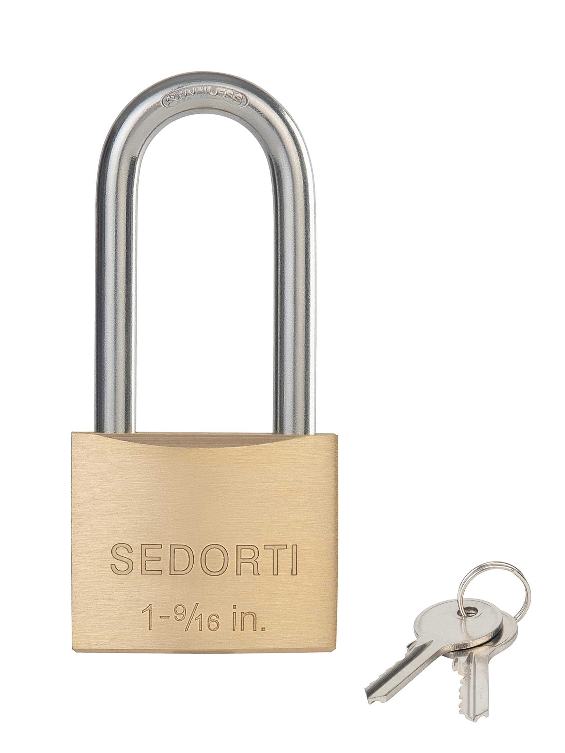 SEDORTI Weatherproof Padlock with Stainless Steel 304 Long Shackle and Solid Brass Body, 1-9/16 in. Wide, 6 Padlocks Keyed Alike, Marine Grade Rustproof Lock for Outdoors Use