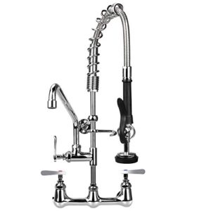 tber commercial kitchen faucet 8 inch center wall mount sink faucet for restaurant industrial 25" height 12" swivel spout pre-rinse sprayer faucet for compartment sinks