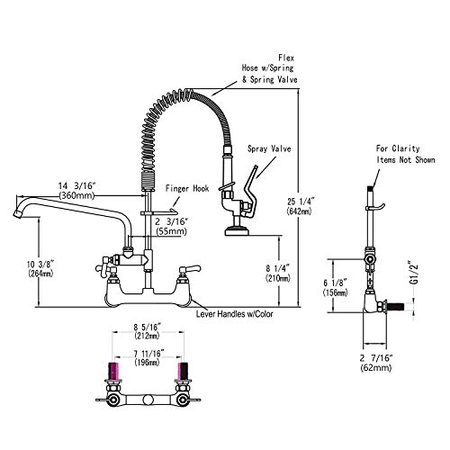 TBER Commercial Kitchen Faucet 8 Inch Center Wall Mount Sink Faucet for Restaurant Industrial 25" Height 12" Swivel Spout Pre-Rinse Sprayer Faucet for Compartment Sinks