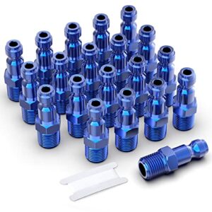 GASHER 20PCS 1/4-Inch NPT Male Blue Aluminum Industrial Air Plug, Pneumatic Plugs 300PSI(T-Style)