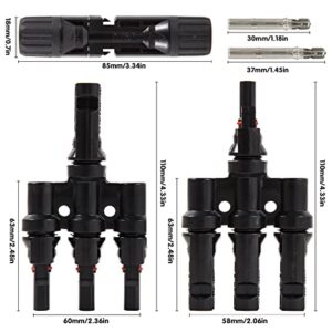 Solar Panel Parallel Connectors T Branch 3 to 1 Connector IP67 Waterproof PV Connectors (1 Pair MFFF + MMMF ), Black-t1-3 (sb-122)