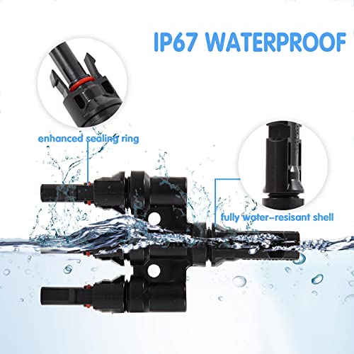 Solar Panel Parallel Connectors T Branch 3 to 1 Connector IP67 Waterproof PV Connectors (1 Pair MFFF + MMMF ), Black-t1-3 (sb-122)