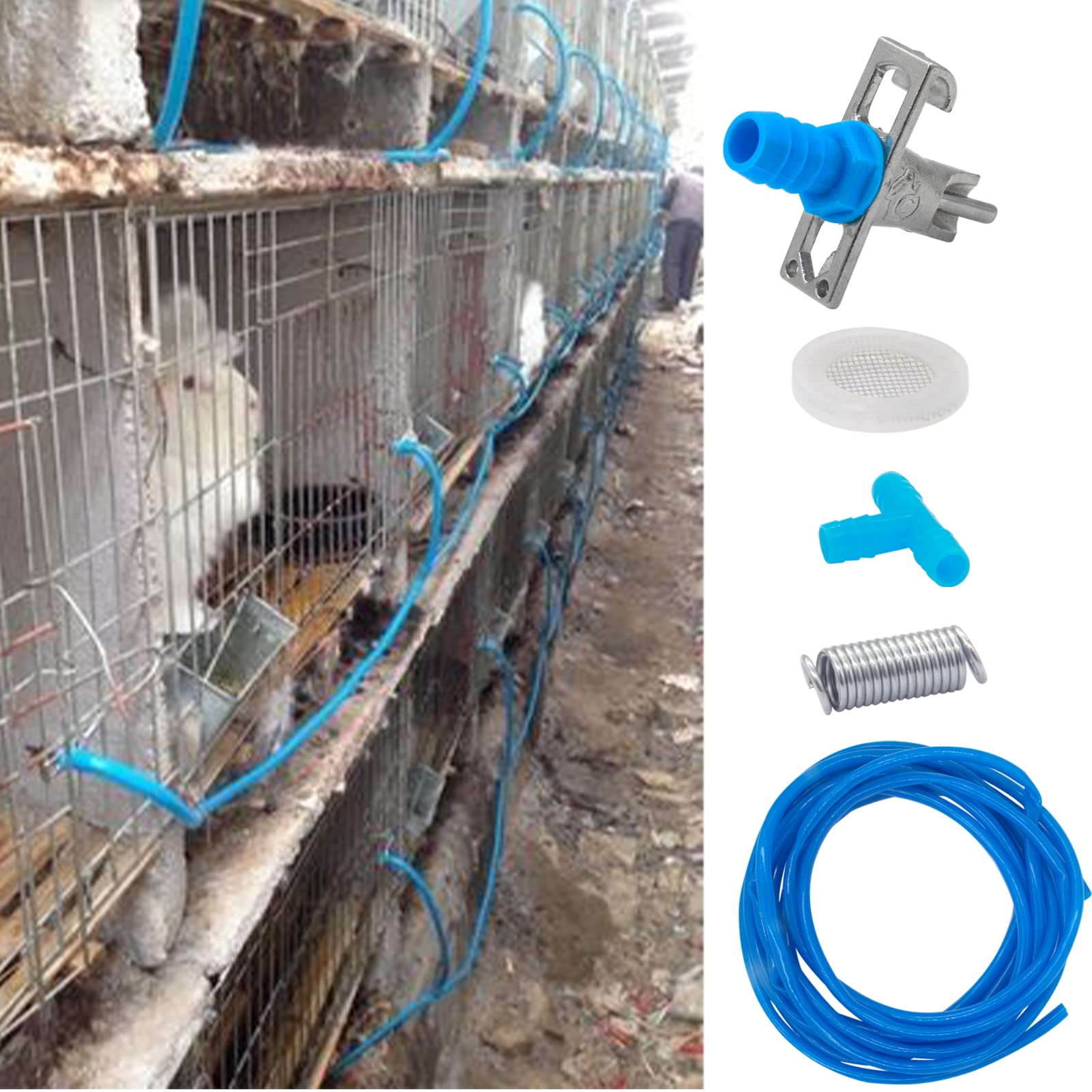 Automatic Rabbit Watering Kit Include 6 Nipple Drinker Feeders, ID 5/16" Hose, Barb Fittings to G1/2" Thread Connector