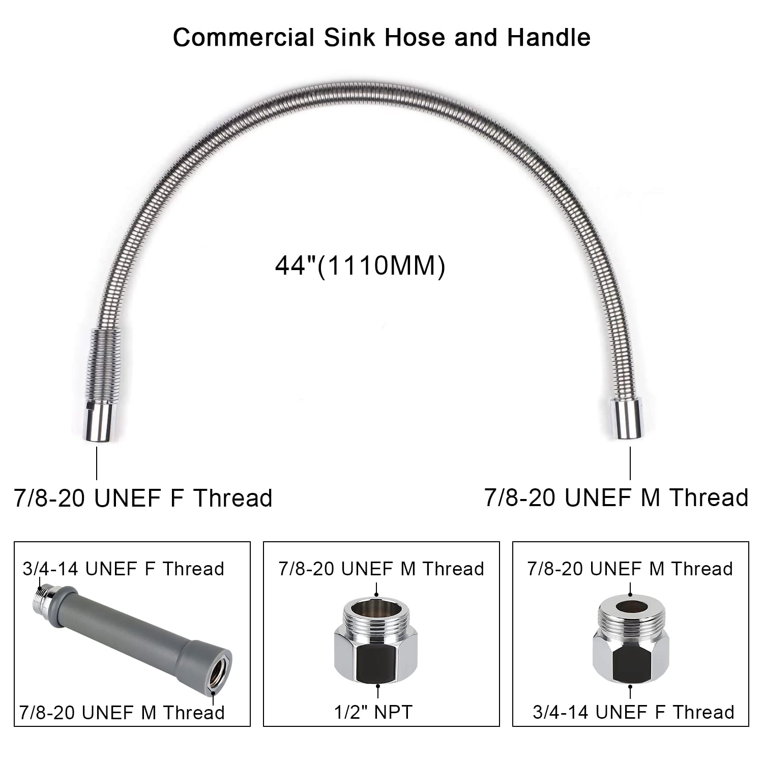 TBER Replacement B-0044-H Pre Rinse Sprayer Hose for TS Brass, 44” Flexible Stainless Commercial Kitchen Sink Faucet Hose with Heat Resistant Grip Handle(Gray)