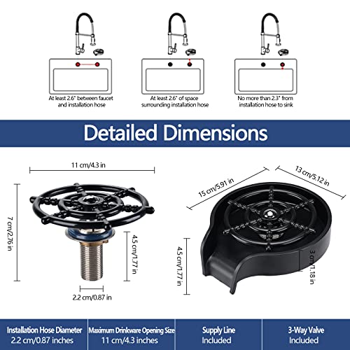 Matte Black Glass Rinser for Kitchen Sinks Cup Rinser, Faucet Bottle Washer Glass Washer Cleaner with Hose, Kitchen Sink Accessories for Bar Sink