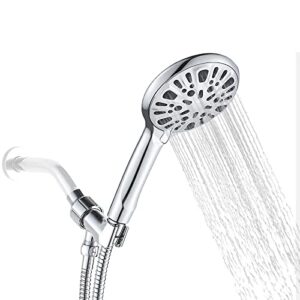 lychee 9-setting modern high pressure shower head with stainless steel hose and bracket, chrome finish