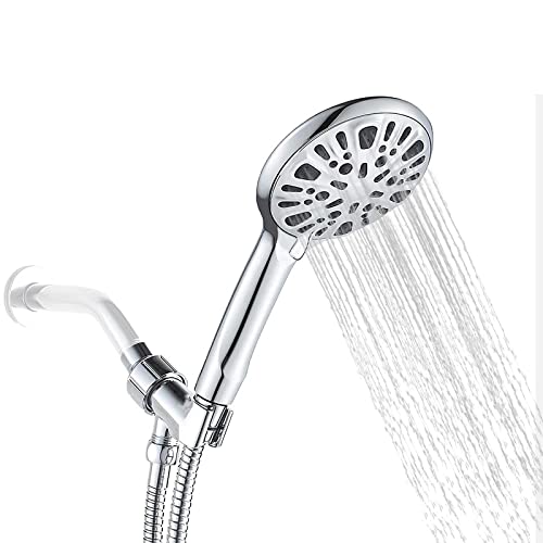 Lychee 9-Setting Modern High Pressure Shower Head with Stainless Steel Hose and Bracket, Chrome Finish