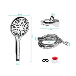 Lychee 9-Setting Modern High Pressure Shower Head with Stainless Steel Hose and Bracket, Chrome Finish