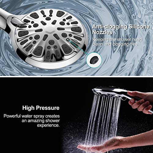 Lychee 9-Setting Modern High Pressure Shower Head with Stainless Steel Hose and Bracket, Chrome Finish