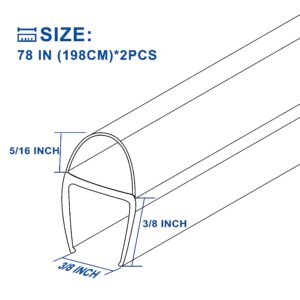 EAISMON Frameless Shower Door Seal for 3/8" Thick Glass, 2 Pack x 78" U Glass Shower Door Side Seal Strip Bottom Seal Door Sweep, Ultra-Clear Polycarbonate, Stop Shower Leaks Create a Water Barrier